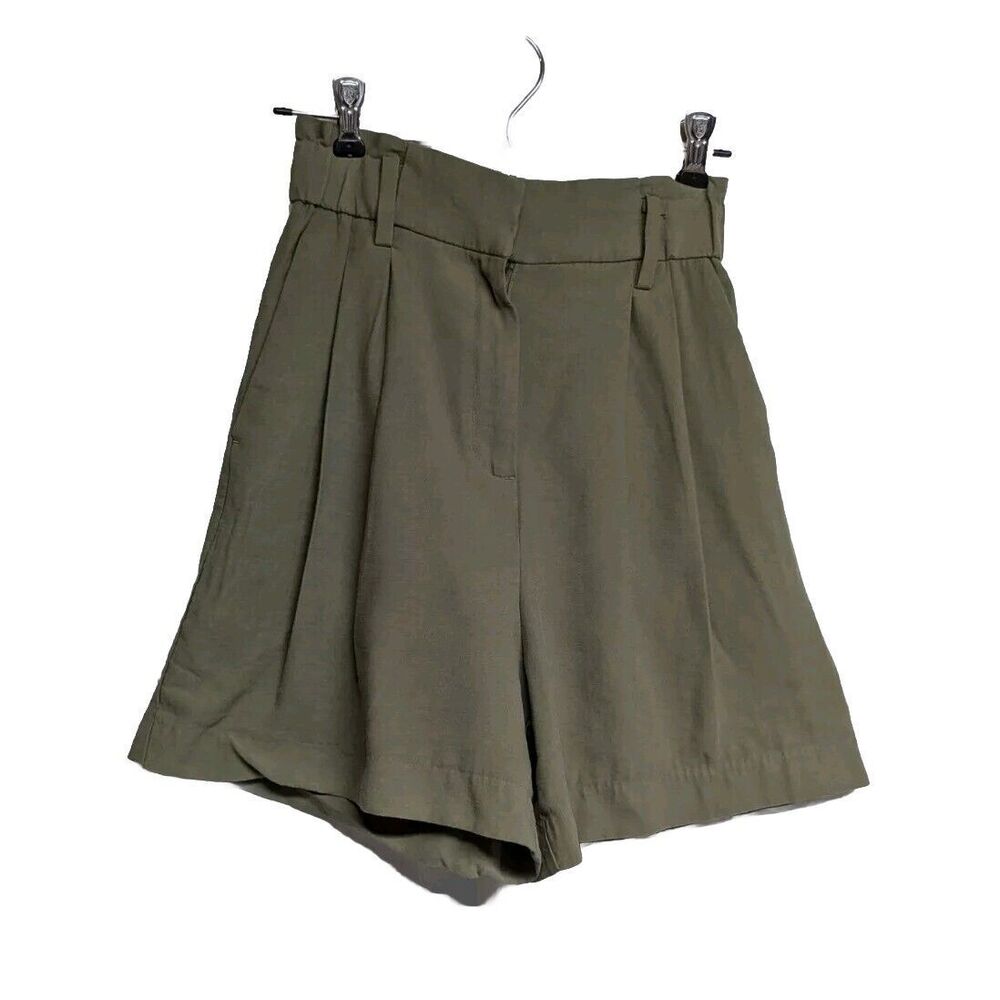 H&M Shorts Women Size 2 High Rise Pleated Wide Leg Olive Green